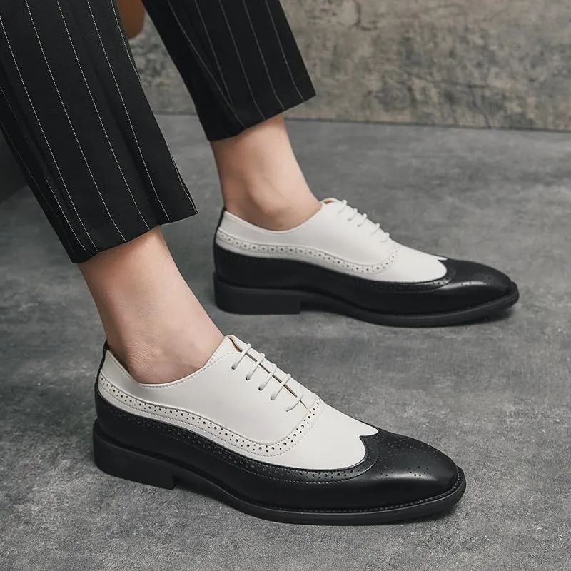Luxury Italian Men's Oxford, Two Tone Genuine Leather Shoes, Men All-Match Dress Shoes, Cap Toe Lace Up Business Formal Shoes, Comfortable Casual Loafers