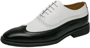 Luxury Italian Men's Oxford, Two Tone Genuine Leather Shoes, Men All-Match Dress Shoes, Cap Toe Lace Up Business Formal Shoes, Comfortable Casual Loafers