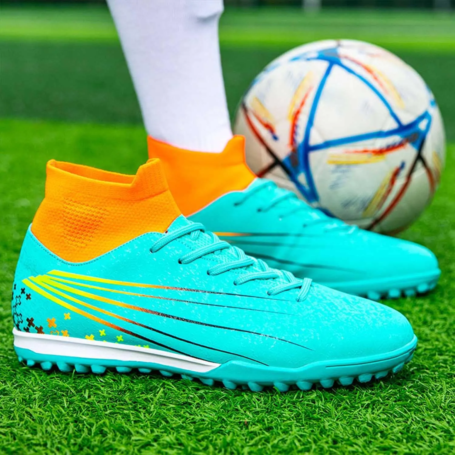MEBAMY Unisex High top Soccer Boots Cleats Outdoor Athletic Sneaker Turf Football Shoes Spikes Indoor Youth Soccer Shoes