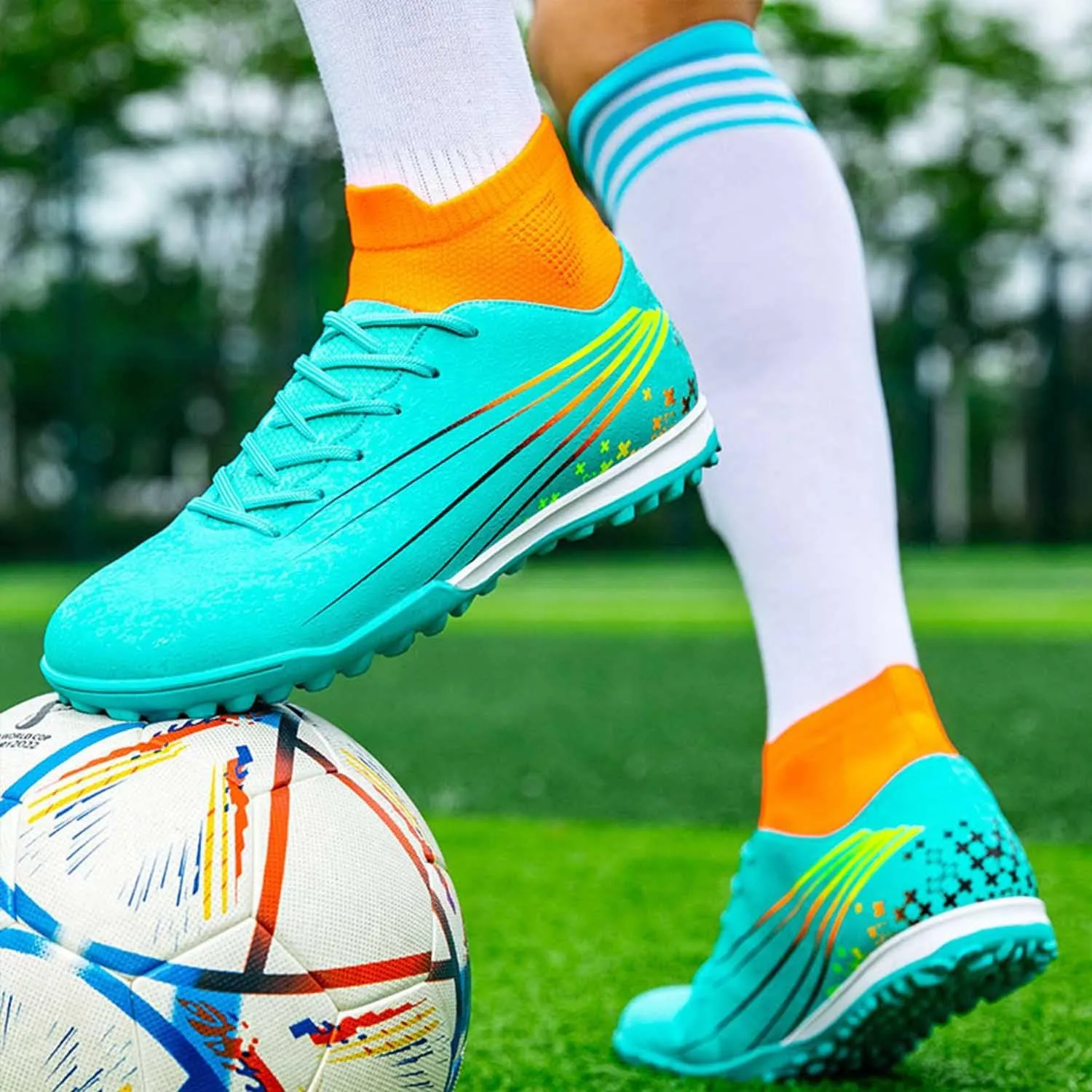 MEBAMY Unisex High top Soccer Boots Cleats Outdoor Athletic Sneaker Turf Football Shoes Spikes Indoor Youth Soccer Shoes