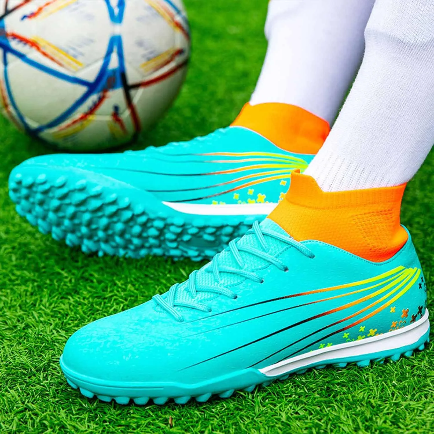 MEBAMY Unisex High top Soccer Boots Cleats Outdoor Athletic Sneaker Turf Football Shoes Spikes Indoor Youth Soccer Shoes