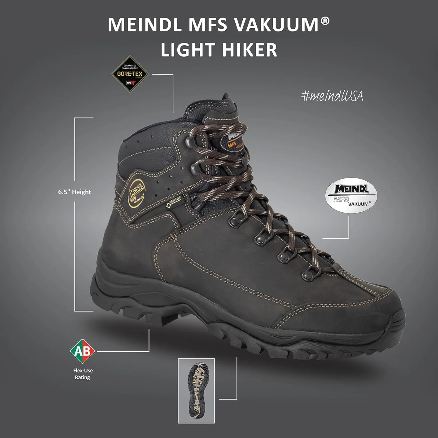 Meindl Men's MFS-Vakuum Light Hiker | Gore-Tex Waterproof Hiking Boots | Backpacking Boots | Integrated Memory-Foam-System |All Leather | Made in Italy