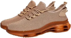 Men's Breathable Knit Sneakers - Casual Lace-Up Running Shoes with Air Cushion, Non-Slip PVC Sole, Fabric Upper, Inner & Insole, Faux Outsole, Solid Color, All-Season