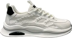 Men's Breathable Mesh Sneakers, Chunky Sole Casual Shoes with Cushioned Comfort, Lightweight Urban Streetwear Footwear (White-Black/White-Red, US 7-9.5)