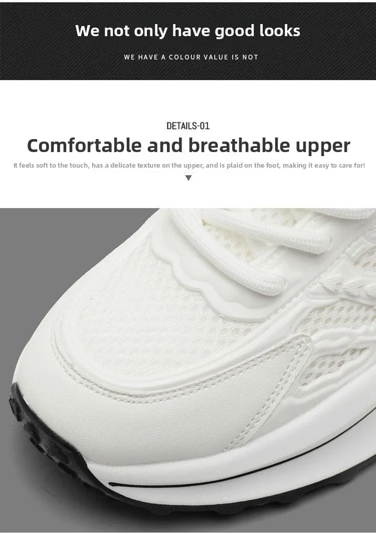 Men's Breathable Mesh Sneakers, Chunky Sole Casual Shoes with Cushioned Comfort, Lightweight Urban Streetwear Footwear (White-Black/White-Red, US 7-9.5)