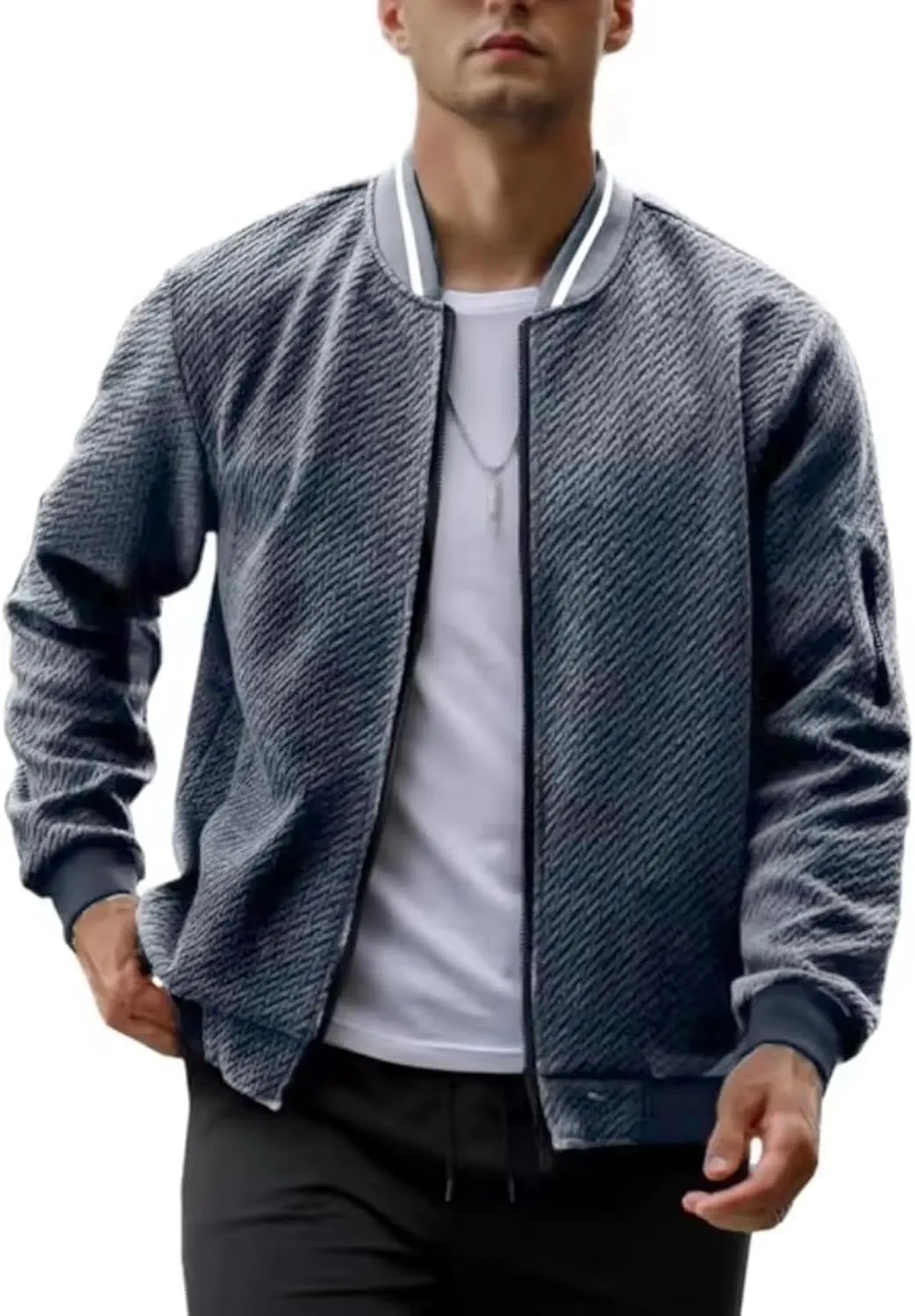 Mens Casual Jacket Coats Lightweight Slim Fit Trendy Zipper Stand Collar Pockets Autumn Streetwear
