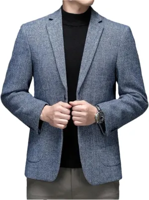 Men’S Classic Double Breasted Notched Collar Long Sleeve Regular Length Business Casual Wool Blend Blazer