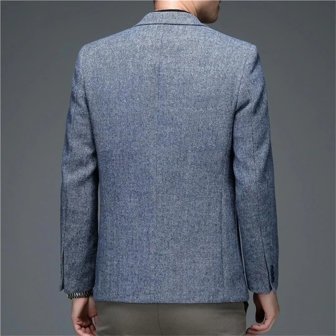 Men’S Classic Double Breasted Notched Collar Long Sleeve Regular Length Business Casual Wool Blend Blazer