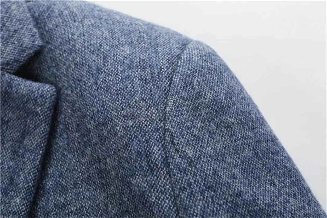 Men’S Classic Double Breasted Notched Collar Long Sleeve Regular Length Business Casual Wool Blend Blazer