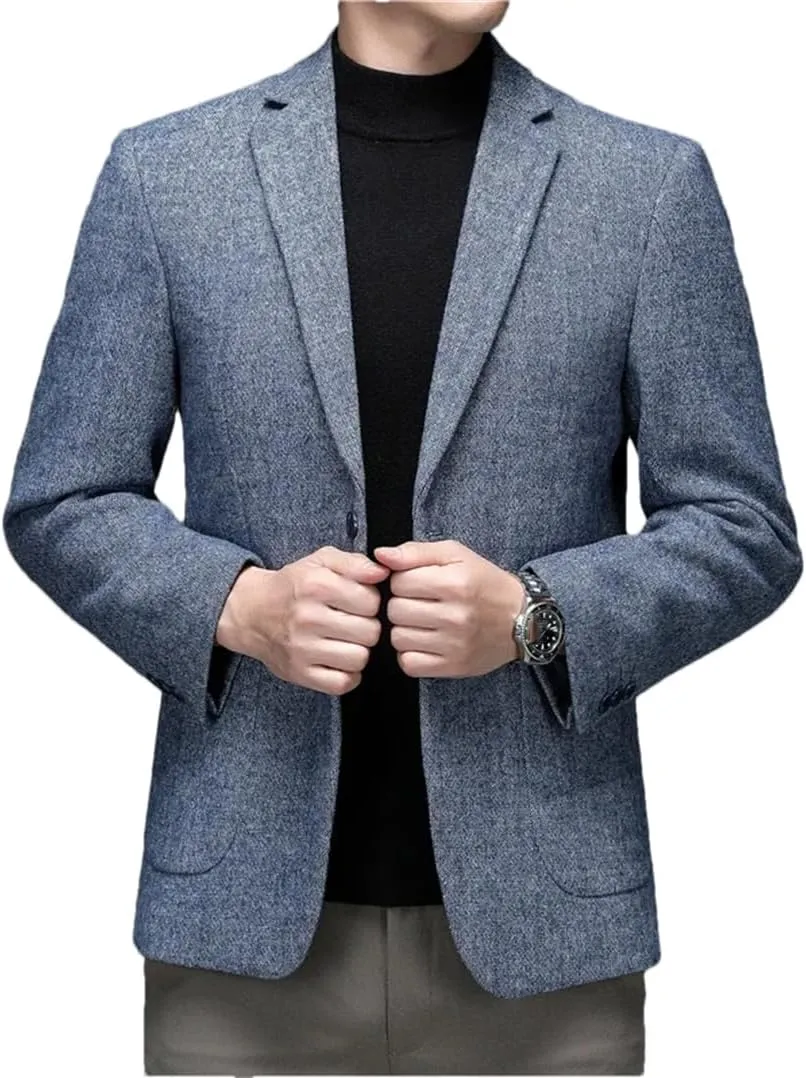 Men’S Classic Double Breasted Notched Collar Long Sleeve Regular Length Business Casual Wool Blend Blazer