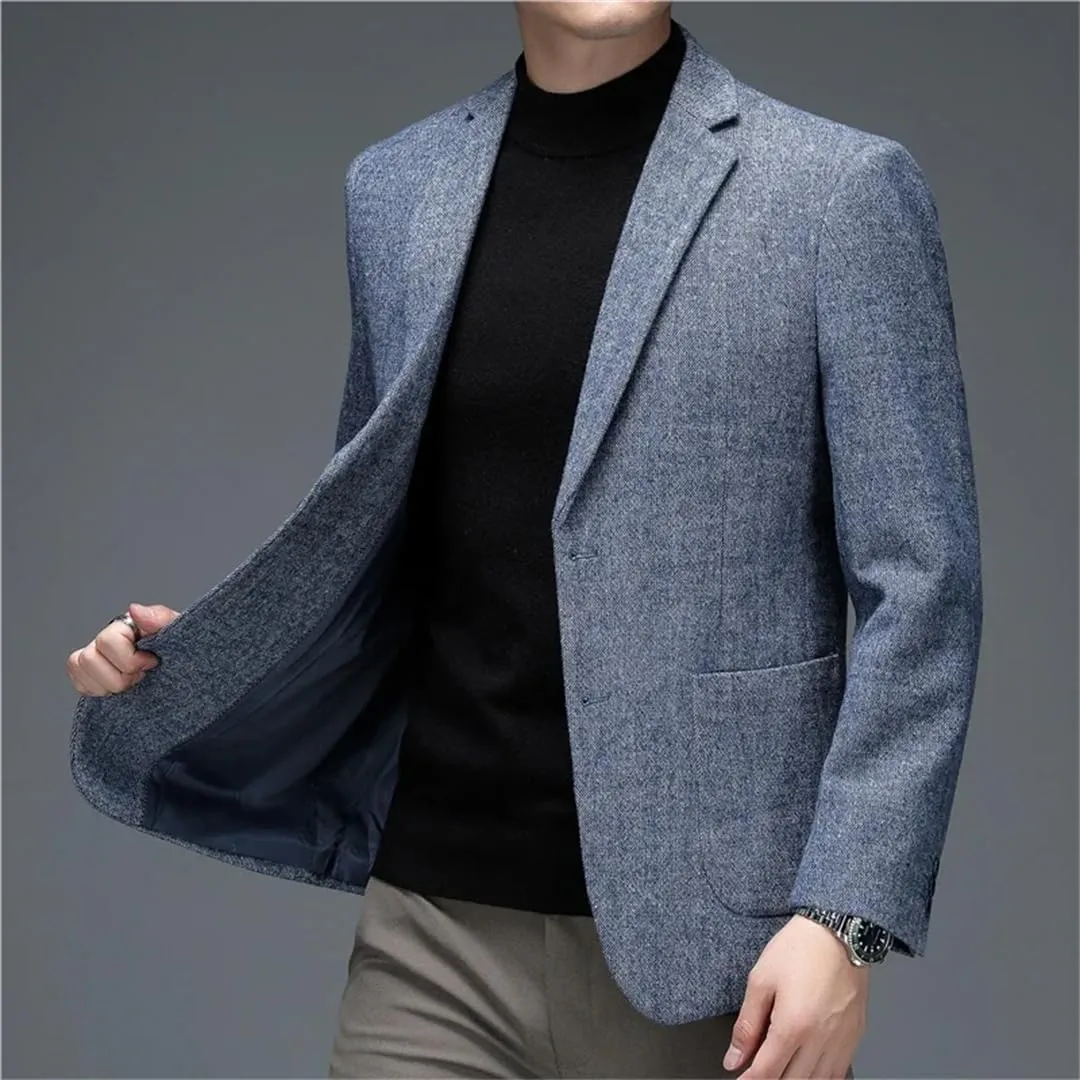 Men’S Classic Double Breasted Notched Collar Long Sleeve Regular Length Business Casual Wool Blend Blazer
