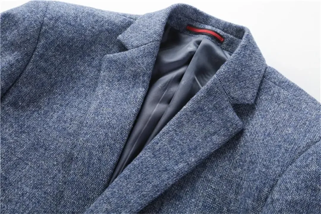 Men’S Classic Double Breasted Notched Collar Long Sleeve Regular Length Business Casual Wool Blend Blazer
