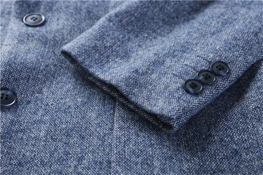 Men’S Classic Double Breasted Notched Collar Long Sleeve Regular Length Business Casual Wool Blend Blazer