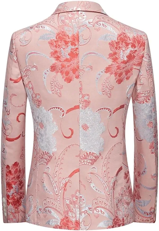 Men’S Embroidered Single Button Long Sleeve Regular Length Wedding Party Dress Coat Fashionable Slim Blazer