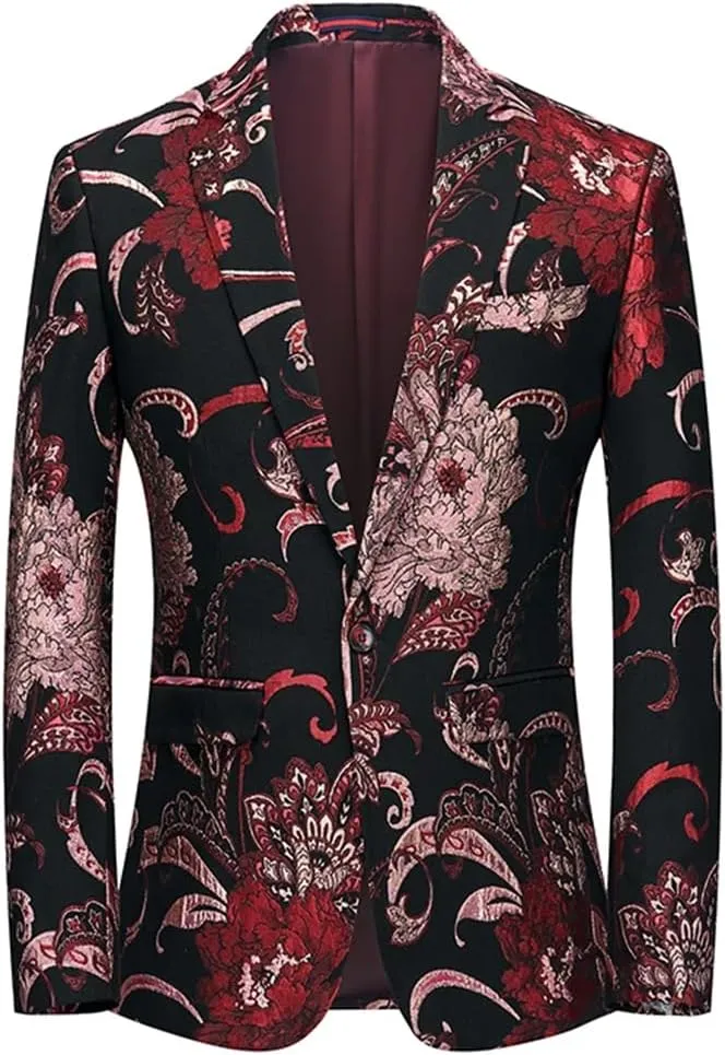Men’S Embroidered Single Button Long Sleeve Regular Length Wedding Party Dress Coat Fashionable Slim Blazer