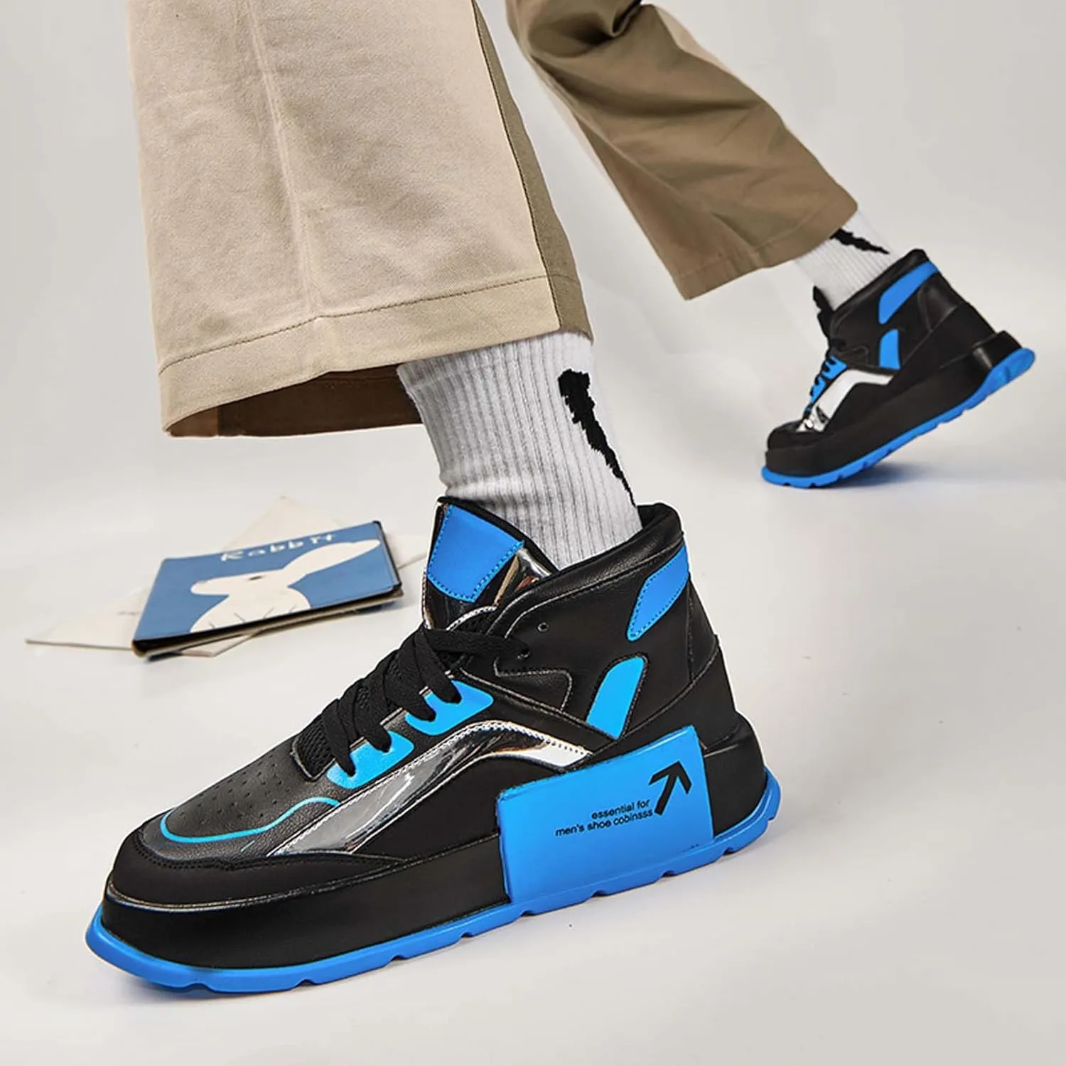Men's High Top Skateboarding Shoes Fashion Sneakers Comfortable Thick Bottom Running Shoes Urban Casual Street Motorcycle Boots