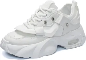 Men's Lace-Up Leather Fashion Sneakers - Platform Thick Sole Dad Shoes with Rivet Detailing Cushioned Comfort High-Top Casual Shoes for Everyday Wear & Outdoor Walking