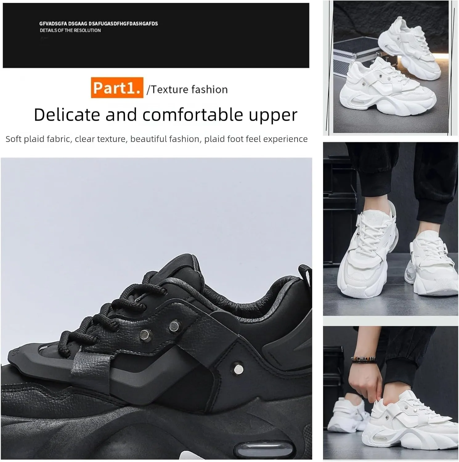 Men's Lace-Up Leather Fashion Sneakers - Platform Thick Sole Dad Shoes with Rivet Detailing Cushioned Comfort High-Top Casual Shoes for Everyday Wear & Outdoor Walking