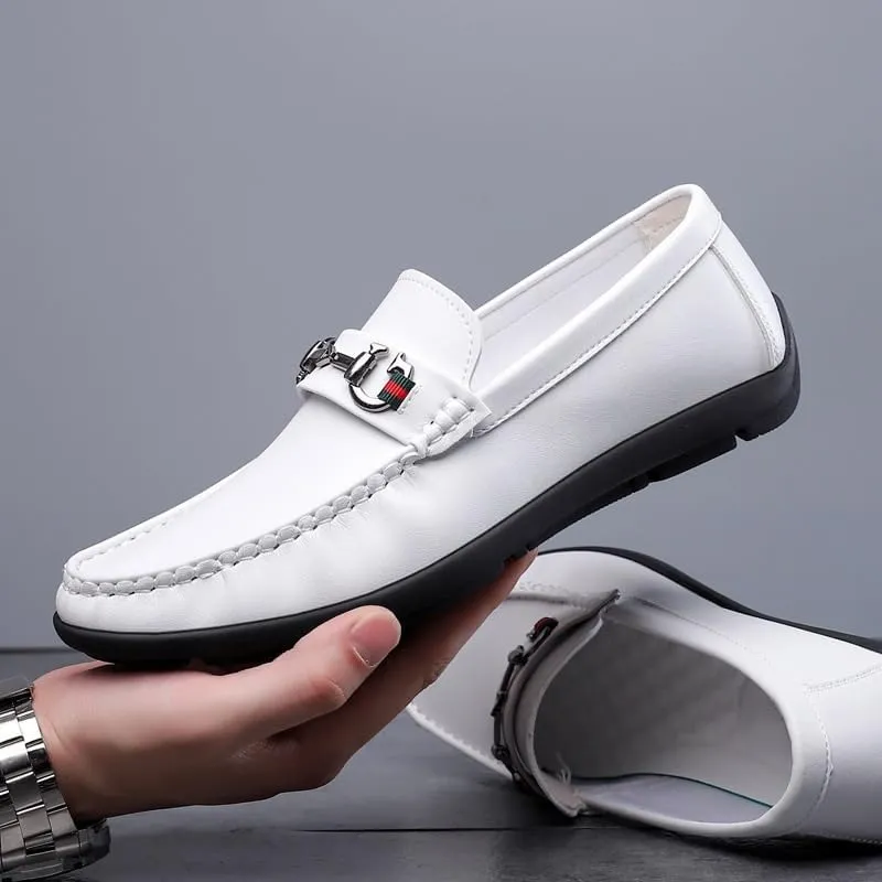 Mens Leopard Print Loafers Dress Shoes Comfortable Cowhide Soles Non-Slip Slip-On Walking Shoes