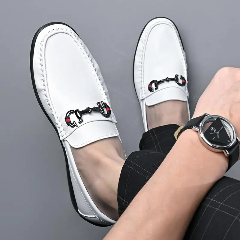 Mens Leopard Print Loafers Dress Shoes Comfortable Cowhide Soles Non-Slip Slip-On Walking Shoes