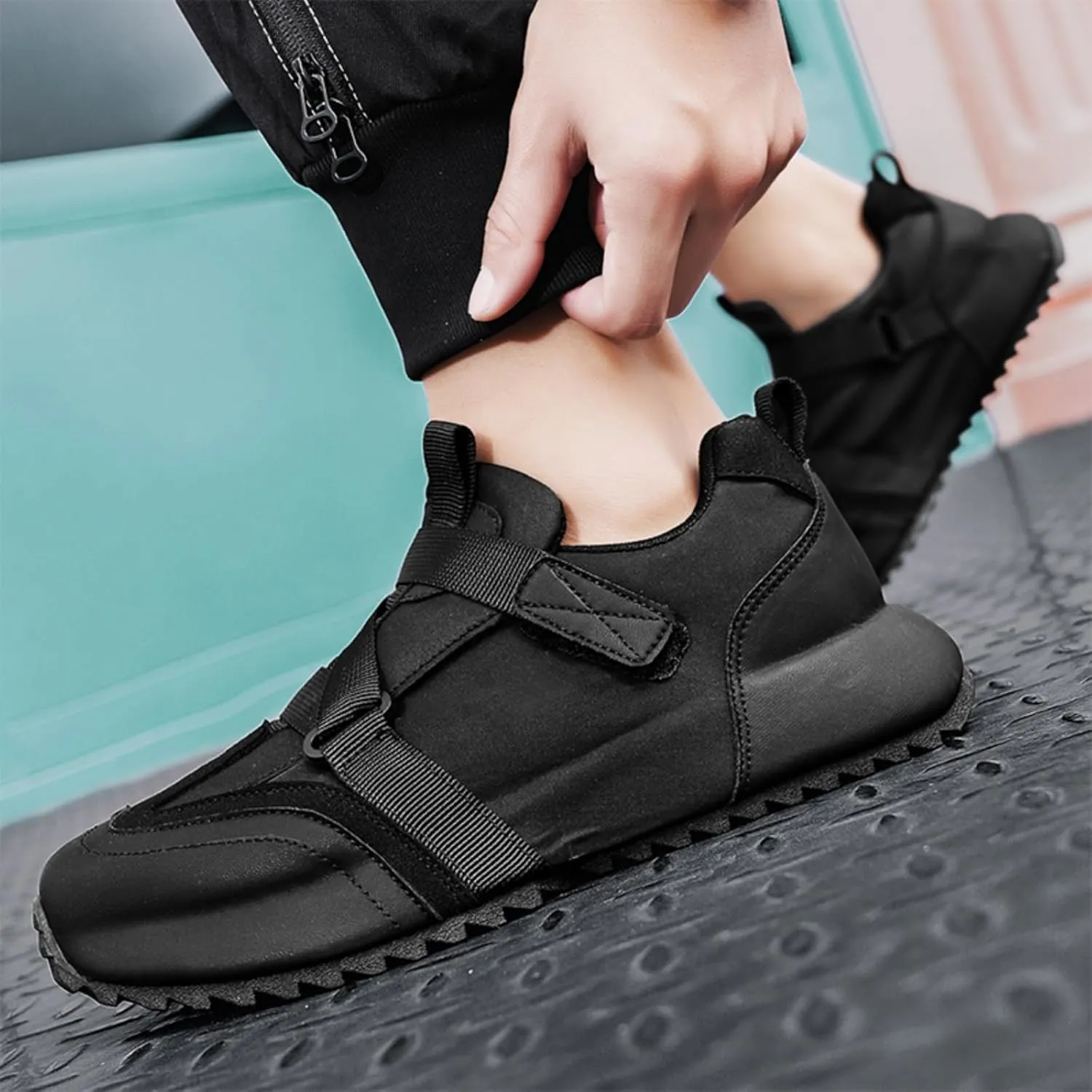 Men's Lightweight Outdoor Platform Sneakers with Thick Sole & Breathable Mesh Adjustable Closure for Walking Jogging Camping All-Season Slip-On Shoes