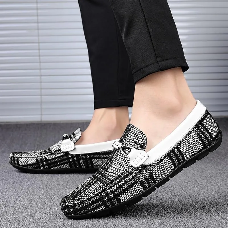 Mens Loafers Shoe Two Tone PU Leather Round Toe Penny Loafers Flexible Anti-Slip Comfortable Wedding Slip-ons