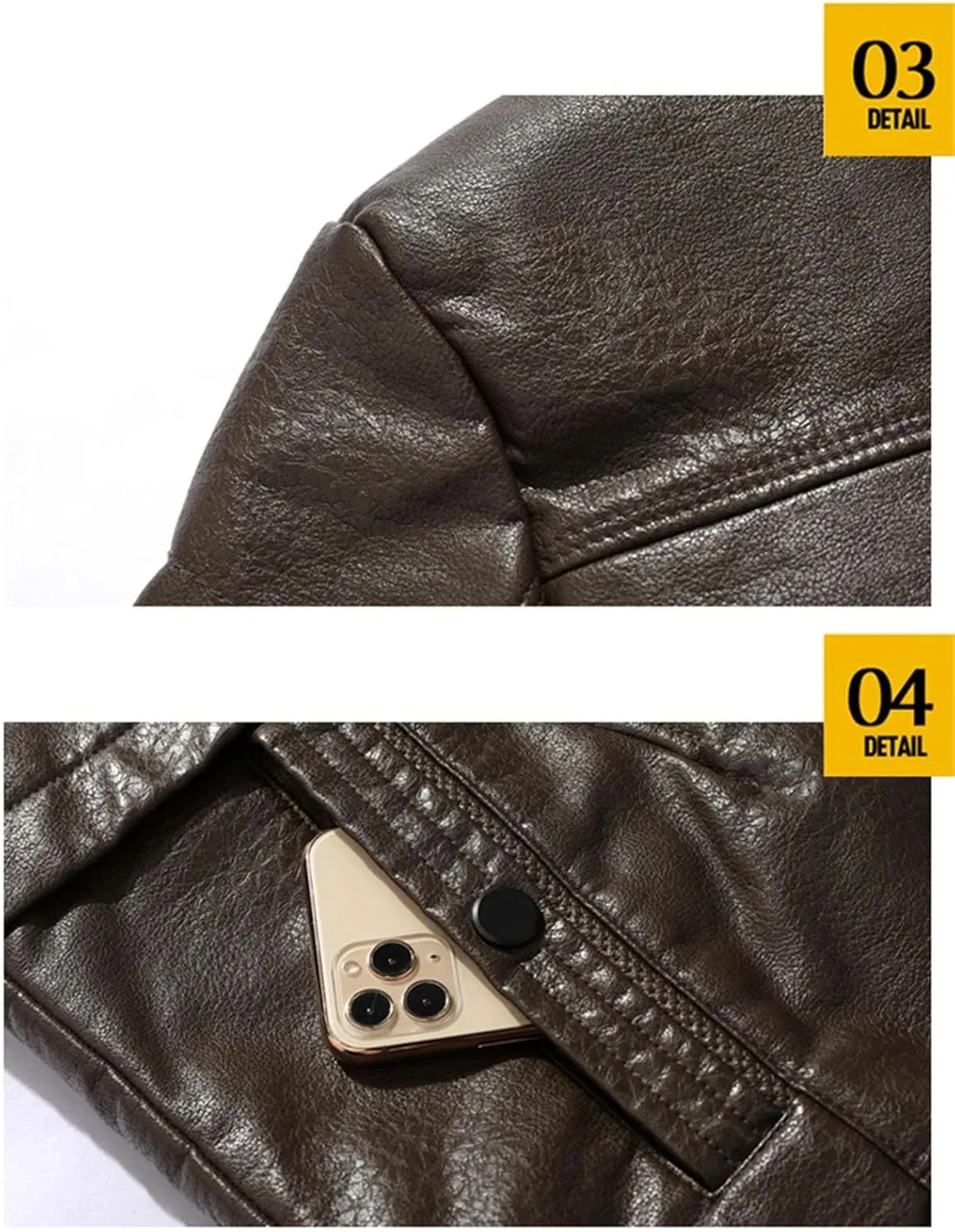 Mens Long Thick Fleece PU Leather Jacket Winter Fashion Suit Collar Windbreaker Zipper Leather Coats