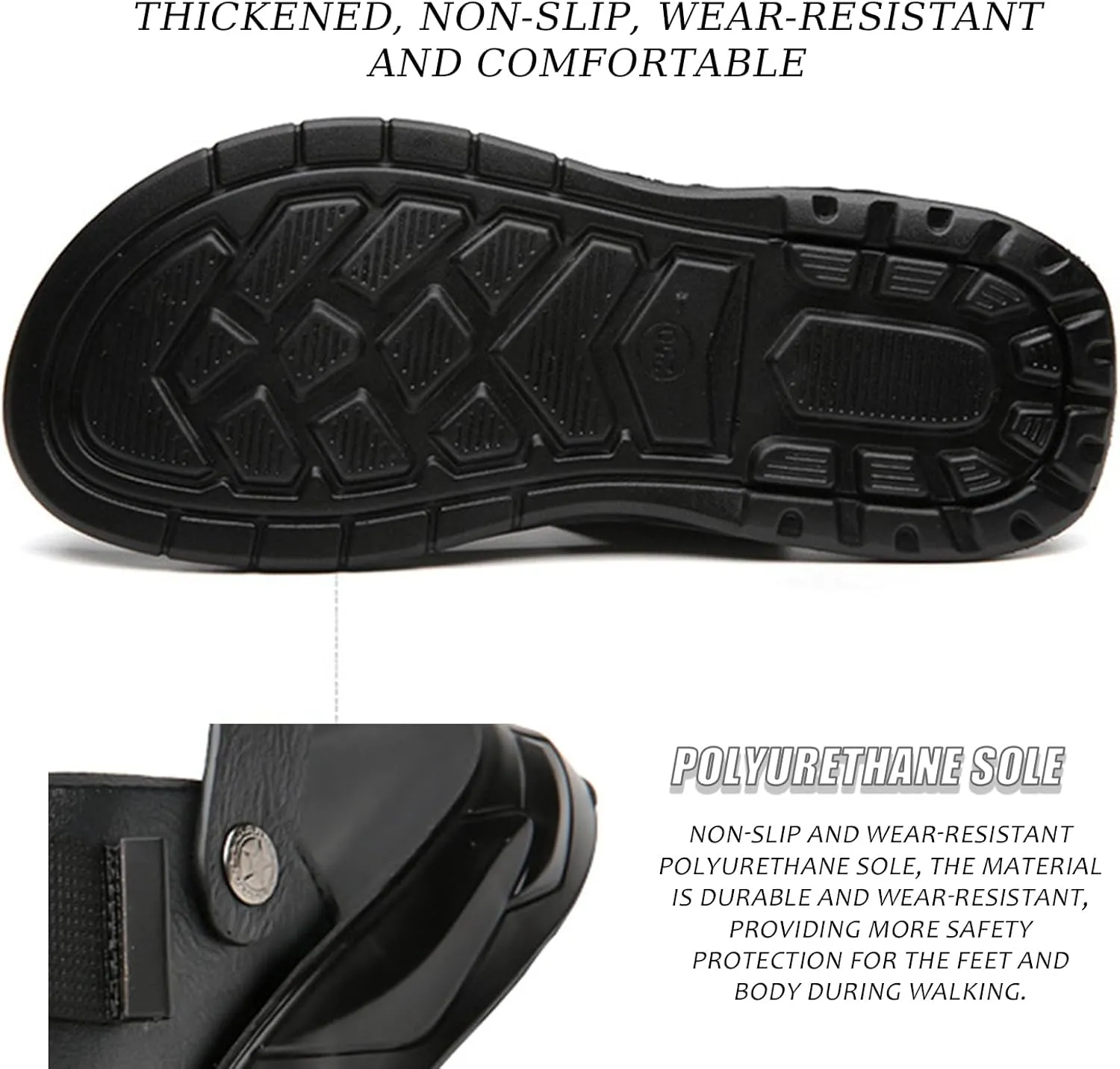 Men'S Pu Leather Flat Sandals With Adjustable Dual-Use Ankle Straps Comfortable Breathable Open-Toe Slip-On Sandals, Soft Casual Sliding Slippers