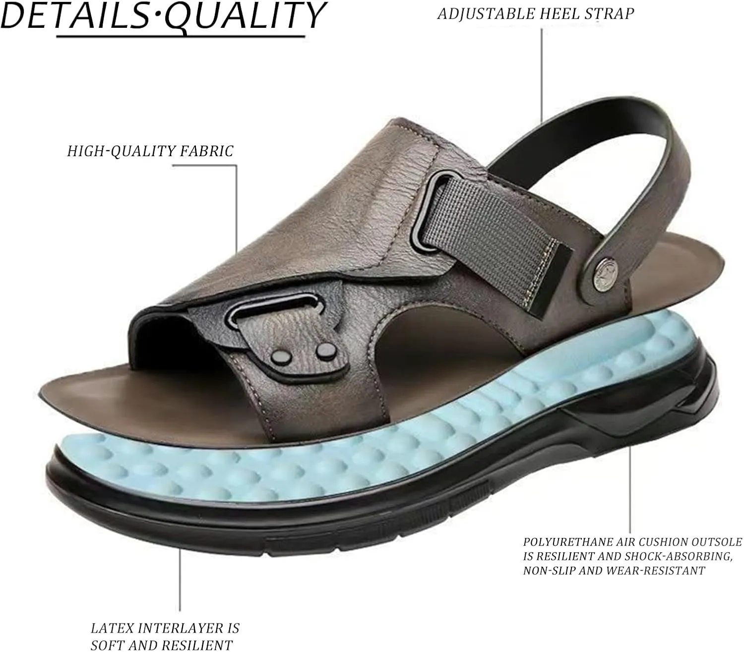 Men'S Pu Leather Flat Sandals With Adjustable Dual-Use Ankle Straps Comfortable Breathable Open-Toe Slip-On Sandals, Soft Casual Sliding Slippers