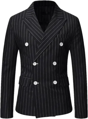 Men’S Striped Single Breasted Blazer Jacket with Lapel Collar Regular Length Long Sleeve for Business