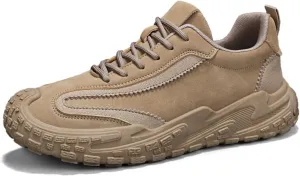Men's Suede Leather Lace-Up Sneakers Anti-Slip Cushioned Walking Casual Shoes with Heel Pull Tab Outdoor Urban Hiking Sports Footwear for Men