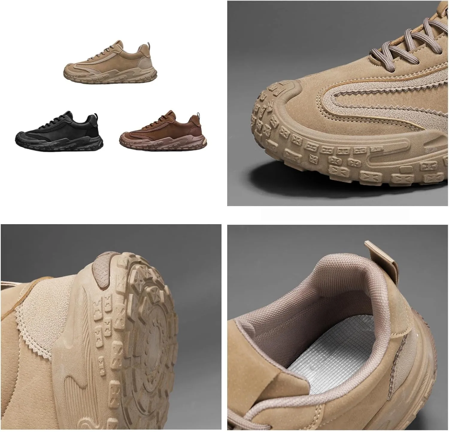 Men's Suede Leather Lace-Up Sneakers Anti-Slip Cushioned Walking Casual Shoes with Heel Pull Tab Outdoor Urban Hiking Sports Footwear for Men