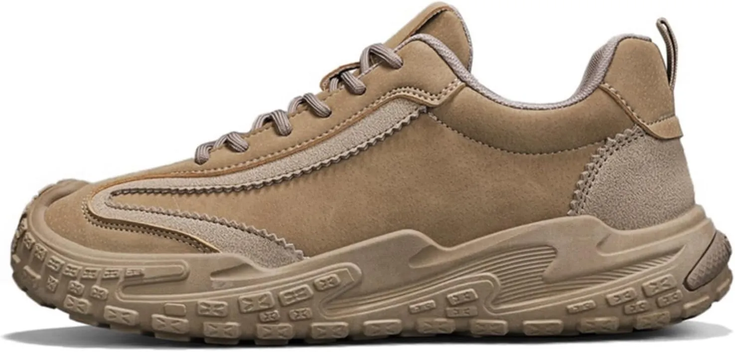 Men's Suede Leather Lace-Up Sneakers Anti-Slip Cushioned Walking Casual Shoes with Heel Pull Tab Outdoor Urban Hiking Sports Footwear for Men