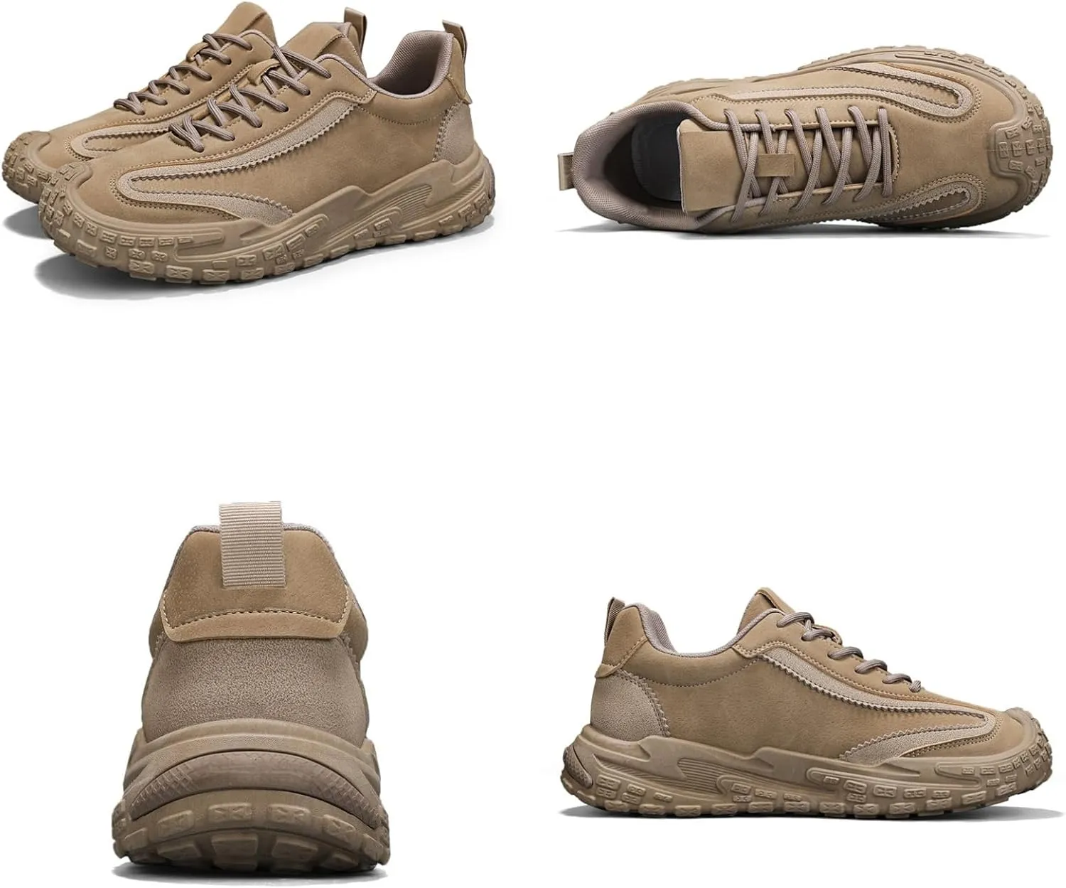 Men's Suede Leather Lace-Up Sneakers Anti-Slip Cushioned Walking Casual Shoes with Heel Pull Tab Outdoor Urban Hiking Sports Footwear for Men