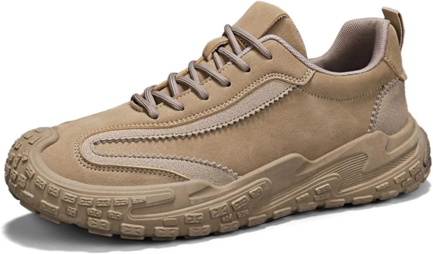 Men's Suede Leather Lace-Up Sneakers Anti-Slip Cushioned Walking Casual Shoes with Heel Pull Tab Outdoor Urban Hiking Sports Footwear for Men