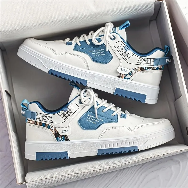 Men's Trendy Lace Up Low Top Casual Shoes Pattern Solid Comfy Outdoor Sneakers,Skater Shoes for Men
