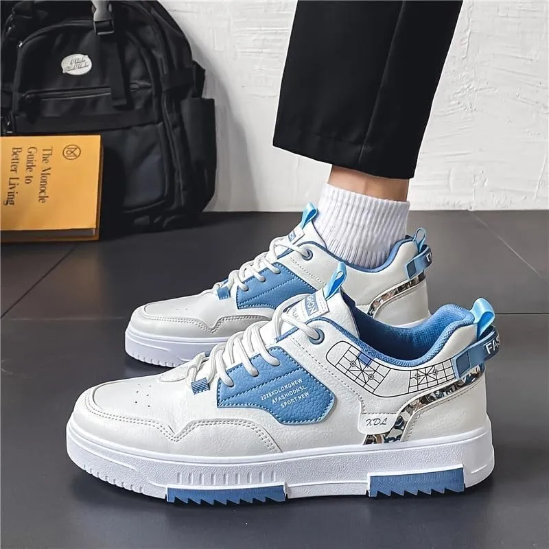 Men's Trendy Lace Up Low Top Casual Shoes Pattern Solid Comfy Outdoor Sneakers,Skater Shoes for Men