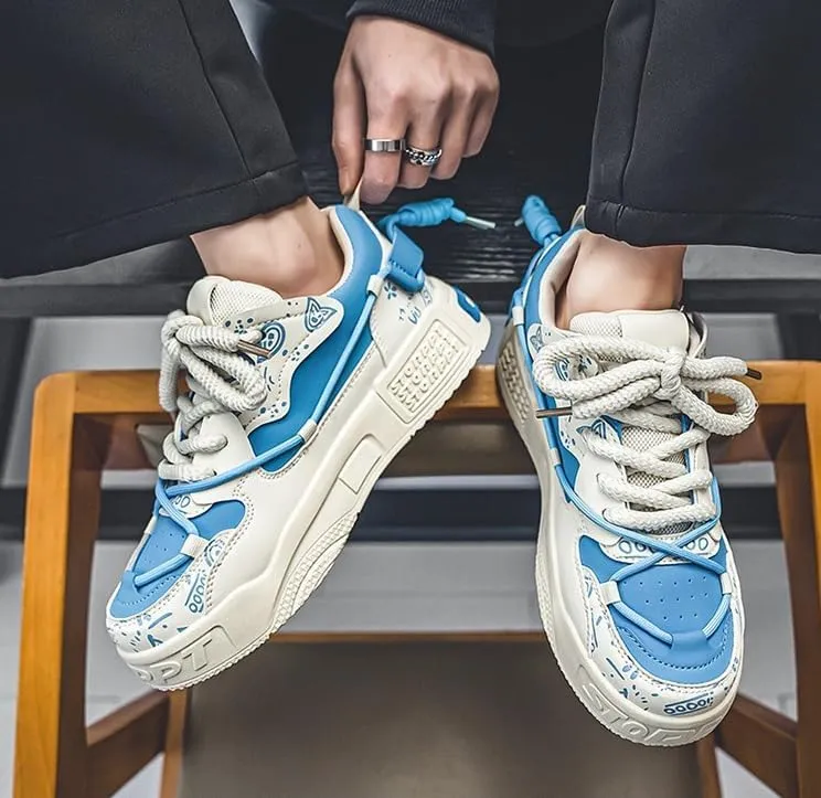Men's Trendy Platform Lace-Up Sneakers for Walking, Jogging, and Casual Style