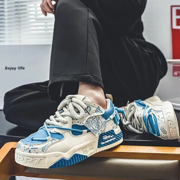 Men's Trendy Platform Lace-Up Sneakers for Walking, Jogging, and Casual Style