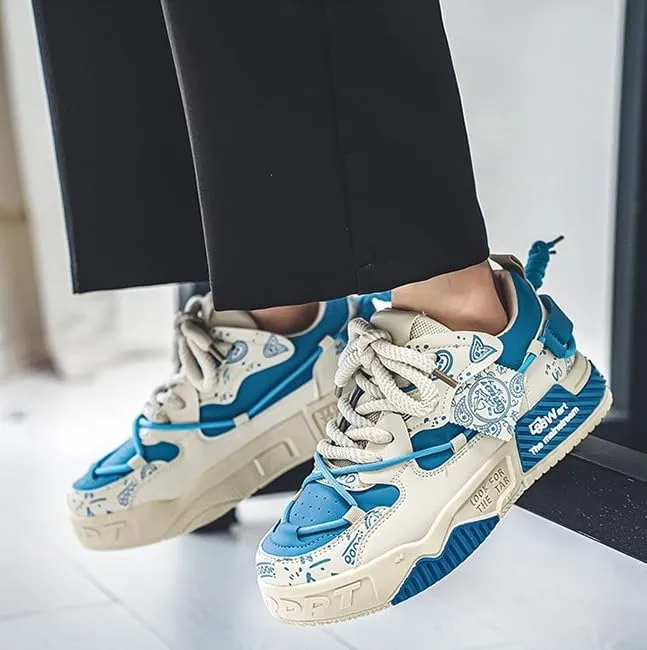 Men's Trendy Platform Lace-Up Sneakers for Walking, Jogging, and Casual Style
