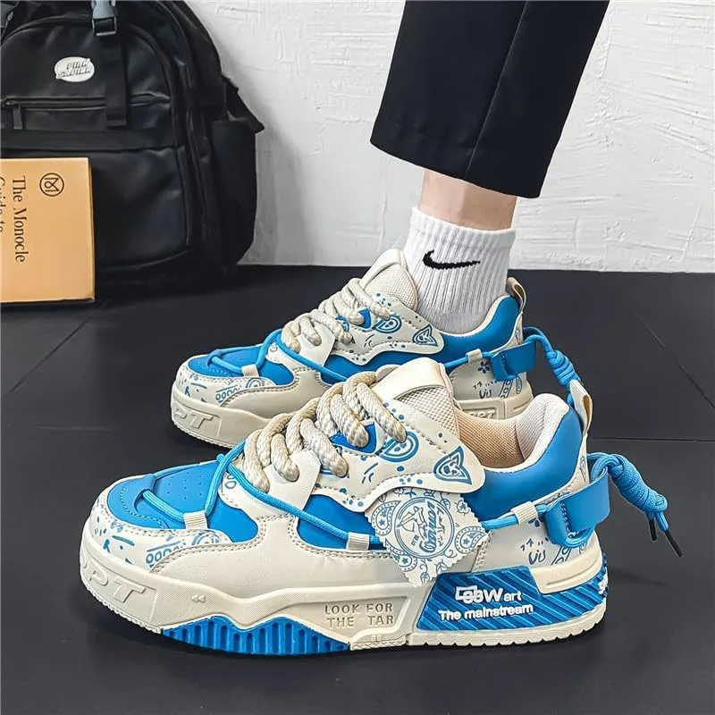 Men's Trendy Platform Lace-Up Sneakers for Walking, Jogging, and Casual Style