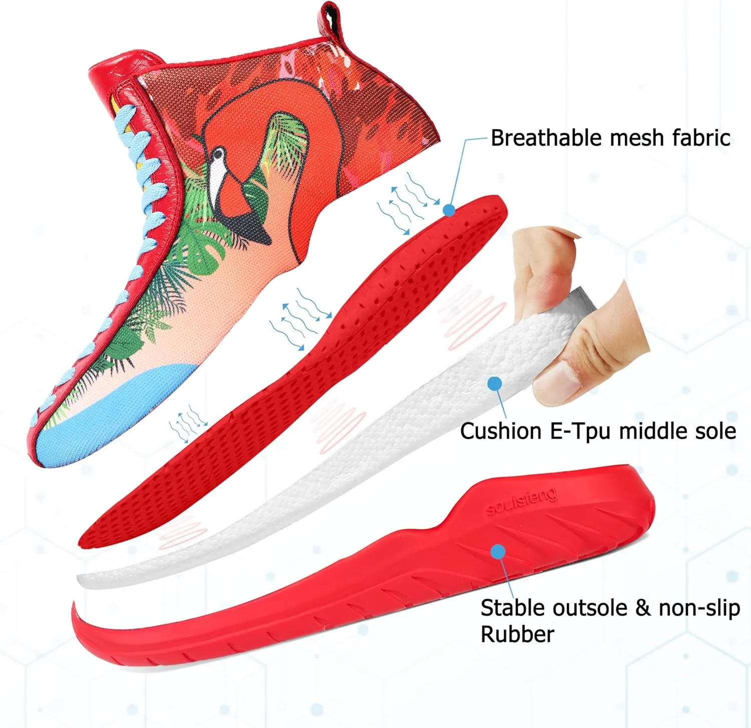 Men's Women's High Top Sneakers Unique Lace Up Lightweight Non Slip Outdoor Basketball Shoes