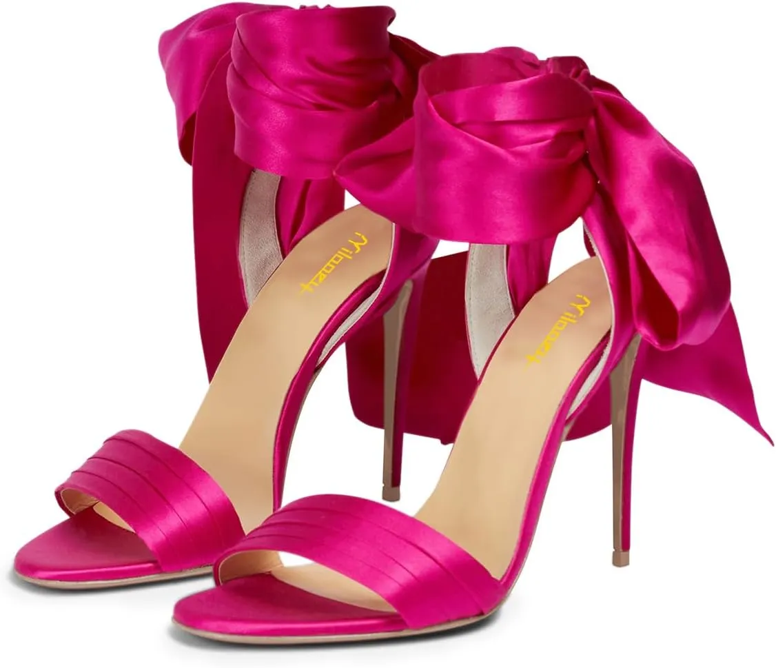 Milooey shoes Elegant Open Toe Heeled Sandals Ankle Strap Stiletto High Heels Chic Bow Backstrap Prom Party Wedding Dress Shoes Size 4-16 US