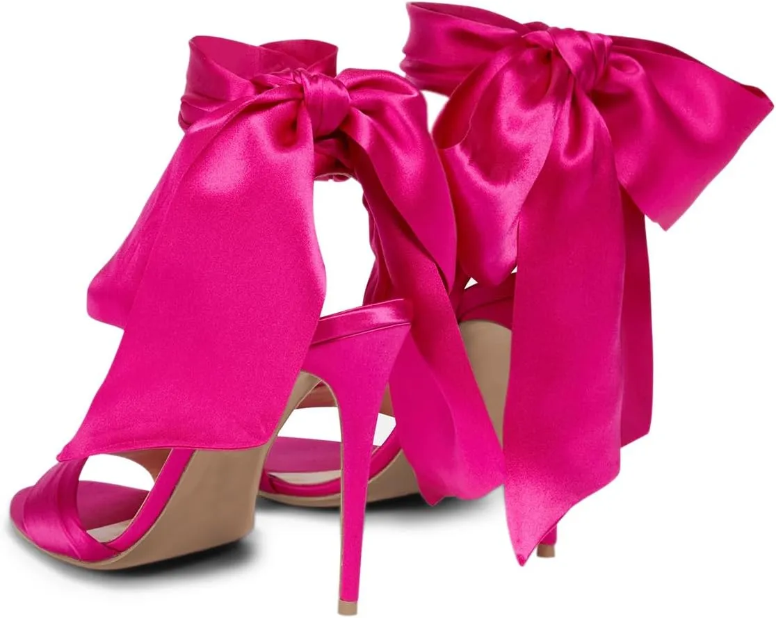 Milooey shoes Elegant Open Toe Heeled Sandals Ankle Strap Stiletto High Heels Chic Bow Backstrap Prom Party Wedding Dress Shoes Size 4-16 US