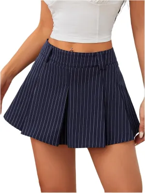 Milumia Women's Striped Low Waisted Pleated Mini Skirt Y2k Trendy Short Skater Skirts