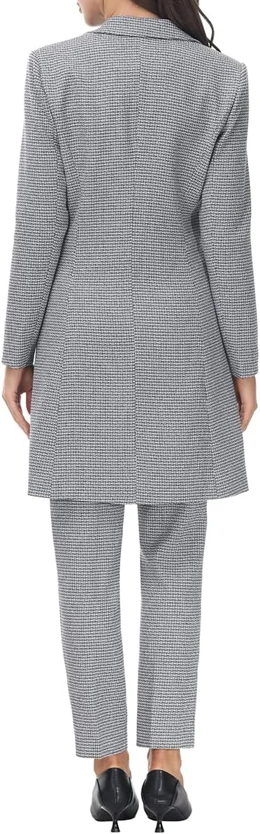 MODFUL Women's 2 Piece Long Blazer with Pants Set Small Plaid Elegant Suit Set for Casual Business Office