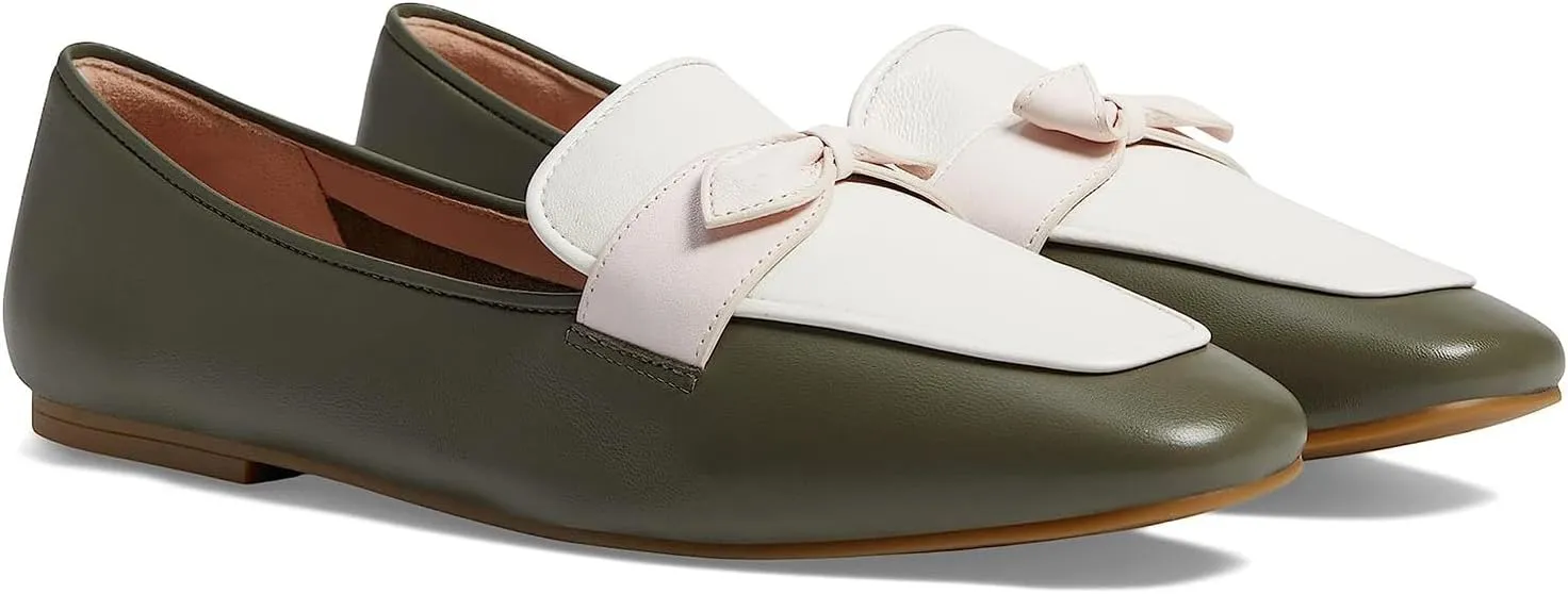 MOOMMO Women Square Toe Flat Heel Loafer Shoes Bow Slip On Penny Loafers Office 1 inch Low Thick Heel Dress Loafers Oxford Matte Casual Driver Walking Loafer Flats Party Wedding Fall Spring 4-11 M US