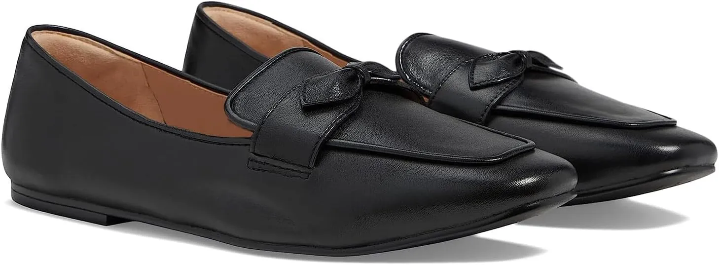 MOOMMO Women Square Toe Flat Heel Loafer Shoes Bow Slip On Penny Loafers Office 1 inch Low Thick Heel Dress Loafers Oxford Matte Casual Driver Walking Loafer Flats Party Wedding Fall Spring 4-11 M US