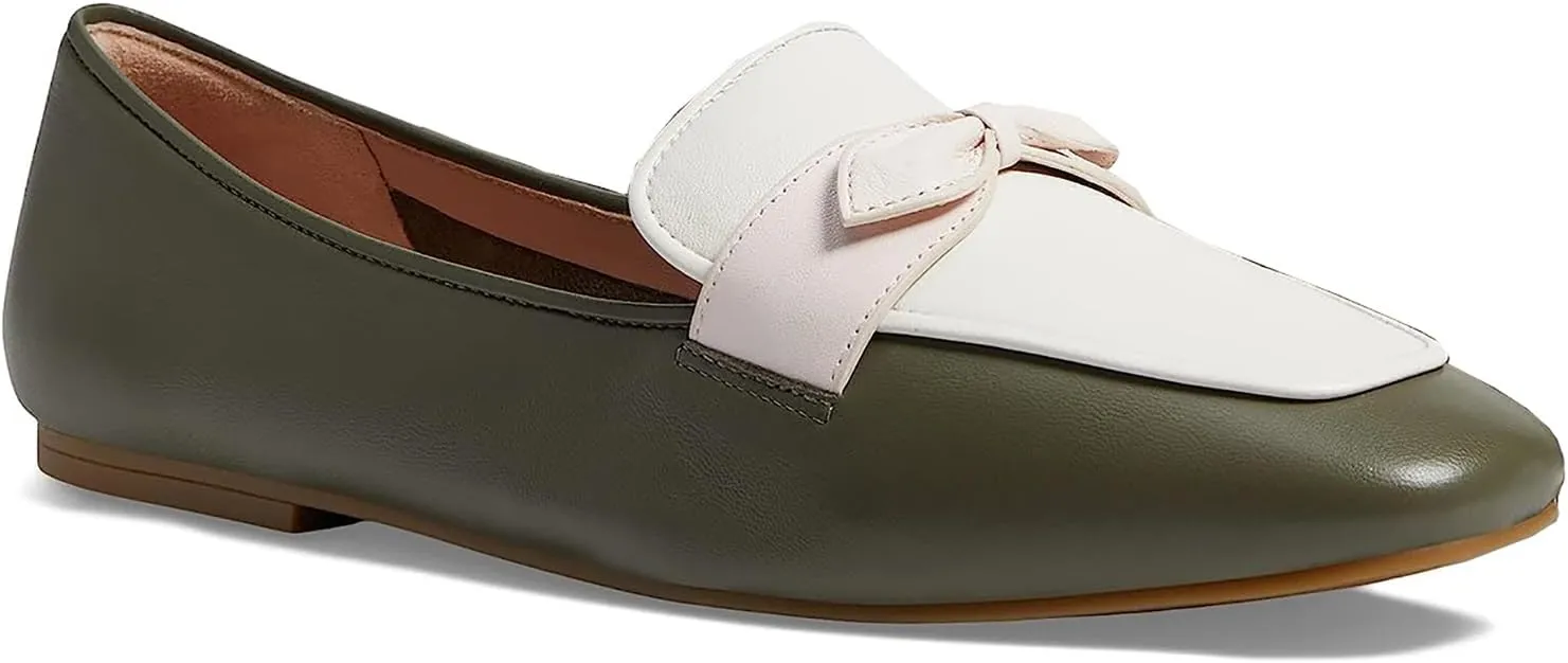 MOOMMO Women Square Toe Flat Heel Loafer Shoes Bow Slip On Penny Loafers Office 1 inch Low Thick Heel Dress Loafers Oxford Matte Casual Driver Walking Loafer Flats Party Wedding Fall Spring 4-11 M US