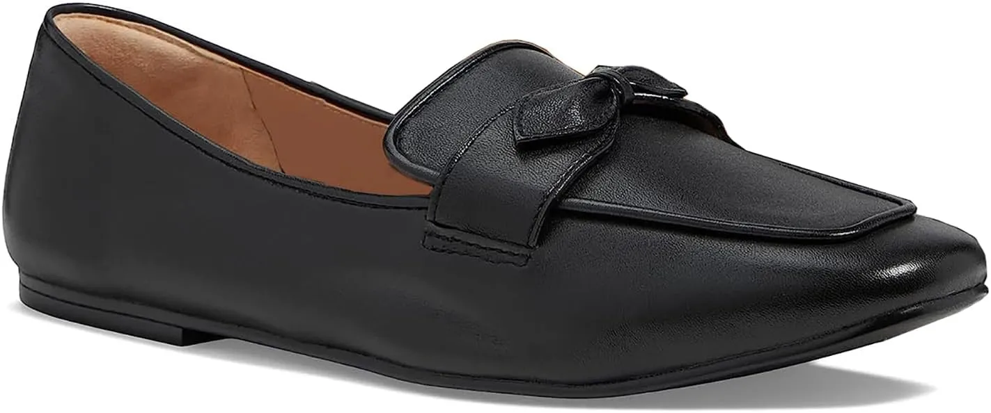 MOOMMO Women Square Toe Flat Heel Loafer Shoes Bow Slip On Penny Loafers Office 1 inch Low Thick Heel Dress Loafers Oxford Matte Casual Driver Walking Loafer Flats Party Wedding Fall Spring 4-11 M US